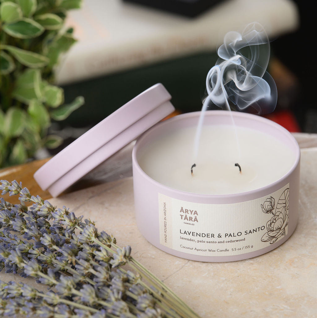 Lavender &amp; Palo Santo Candle | Lotus Tin